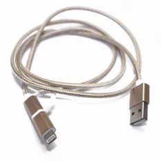 USB Кабель для iPhone с переходником Micro USB в тканевой оплетке с металлическими концевиками (золото)
