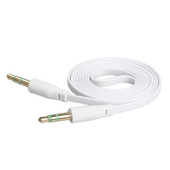 Кабель AUX Jack 3,5mm(m) - Jack 3,5mm 1.0м плоский (белый) техпак
