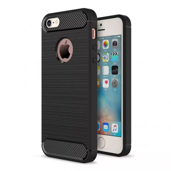 Чехол накладка Carbon Fibre для iPhone 5, 5S, SE (черный)